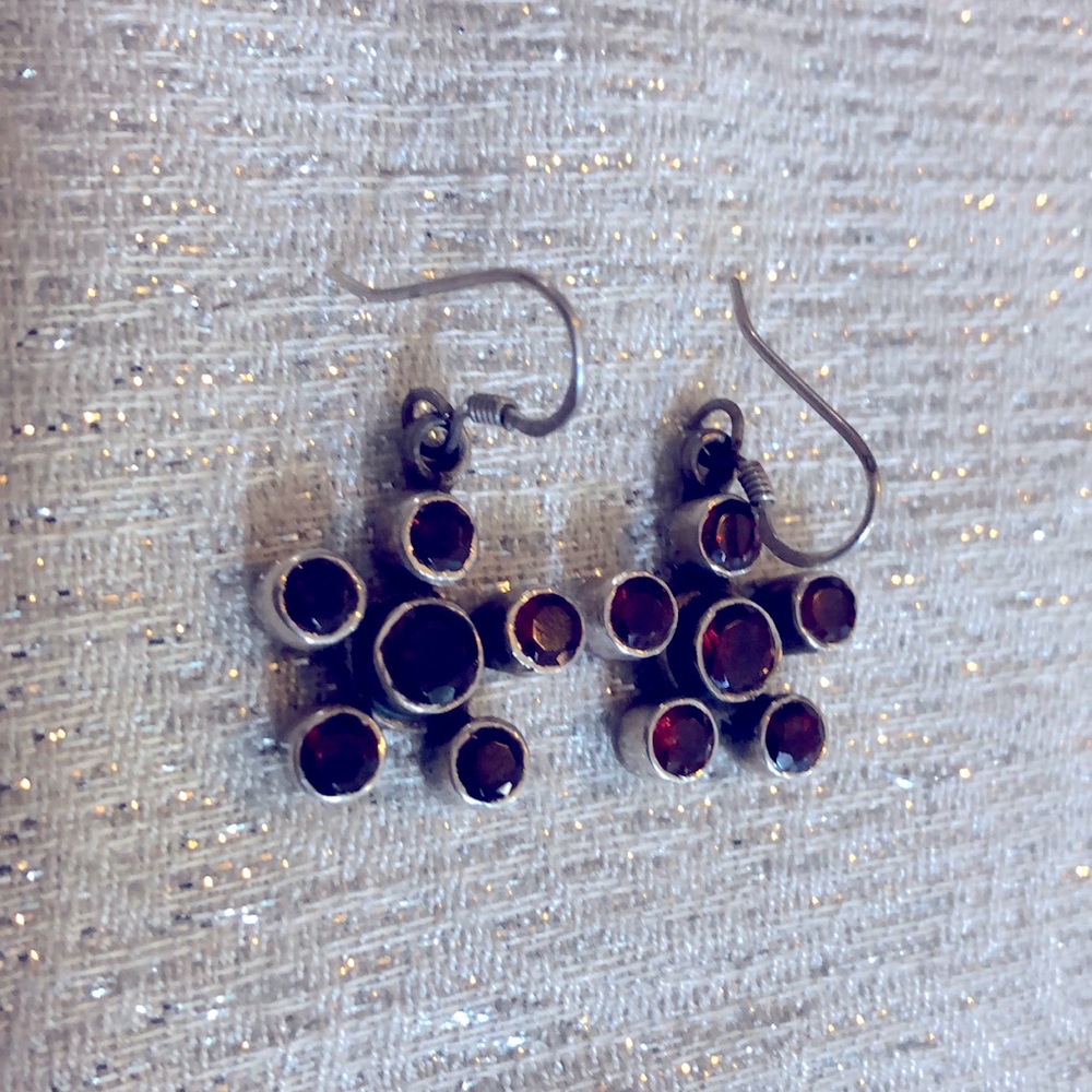 925 Silver Earrings with Red Sparkly Stones
